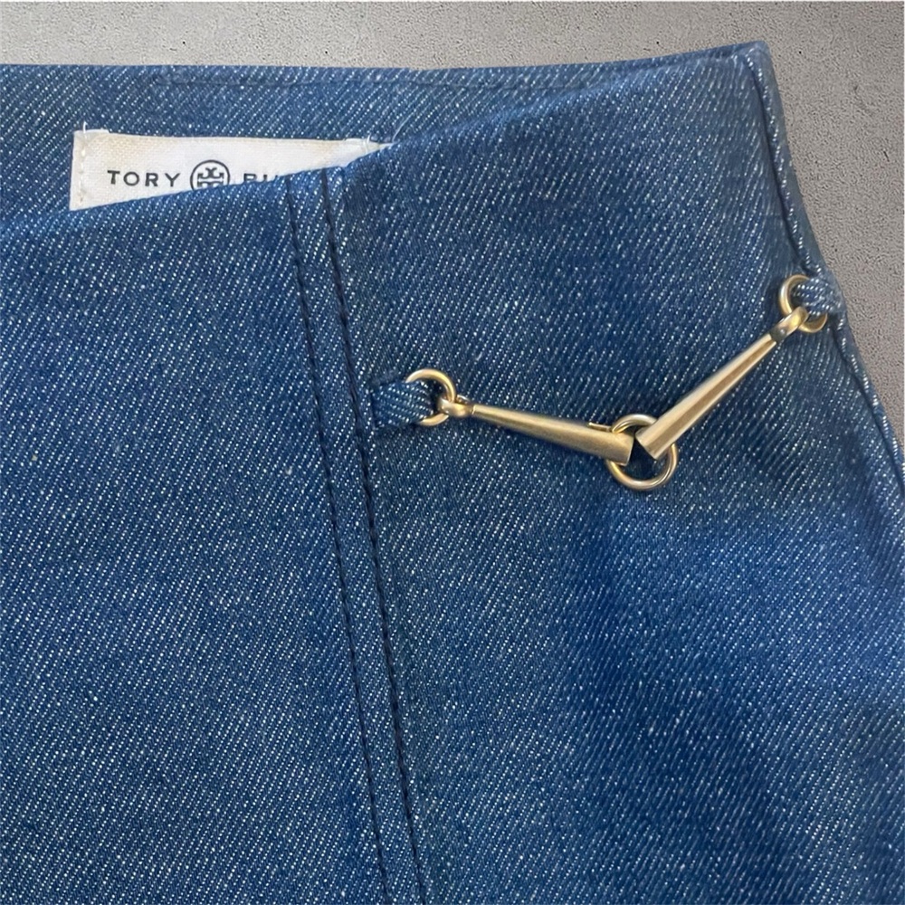 Tory Burch Rare Designer Midi Premium Denim Pencil Skirt Fall Collection